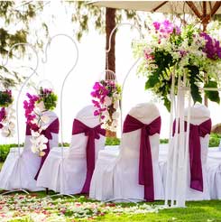 Chairs set for guests at ourside venue for marriage mallorca